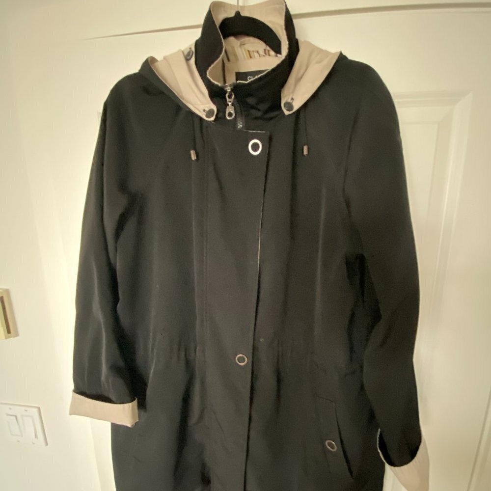 Liz Claiborne CLASSICS Vintage Lightweight Hooded Jacket Black/Beige Size L